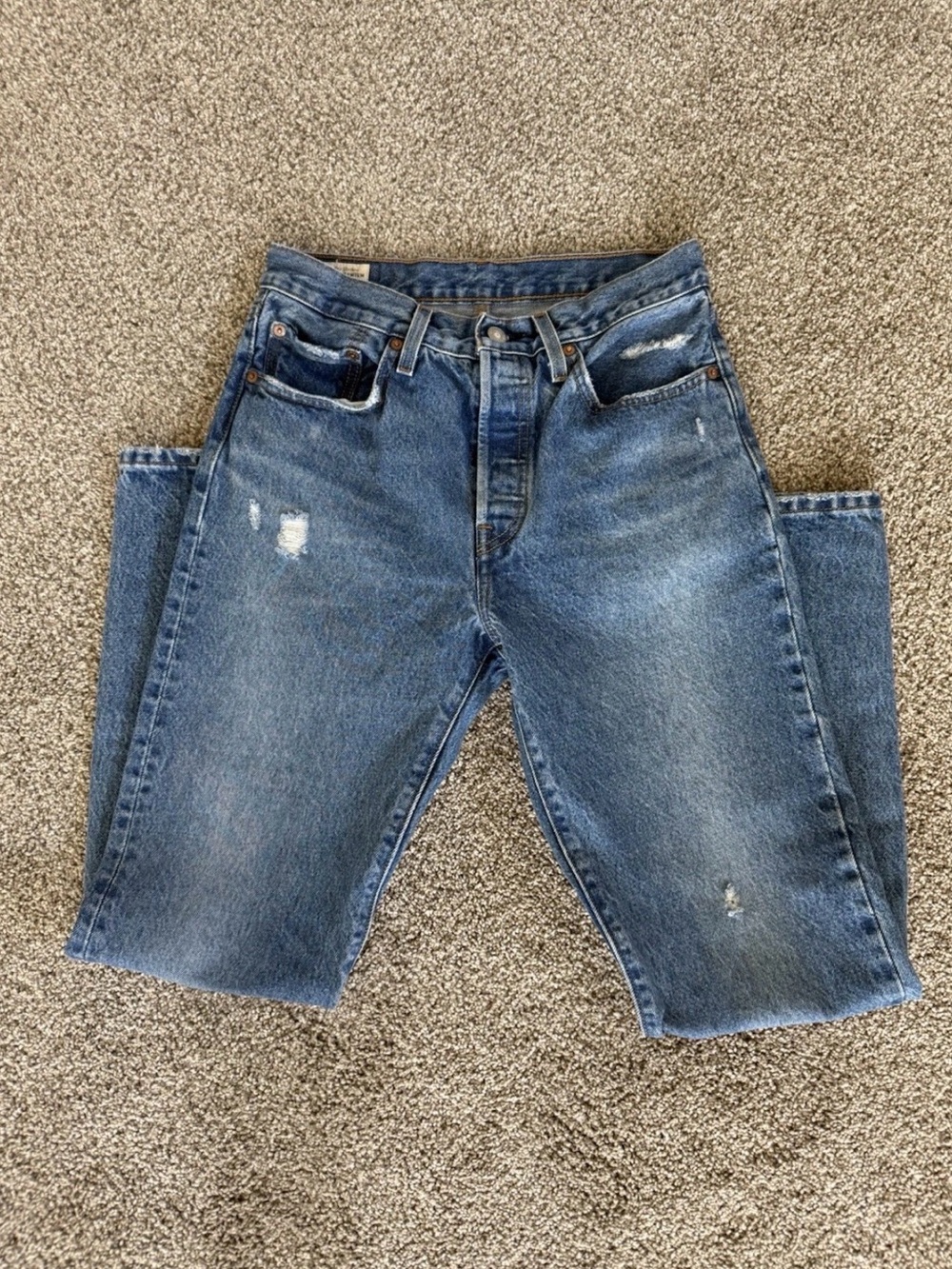 Levi's Women's Blue Straight Jeans with Light Distressing